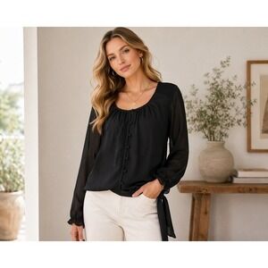 White House Black‎ Market Womens Blouse Size S Sheer Long Sleeve